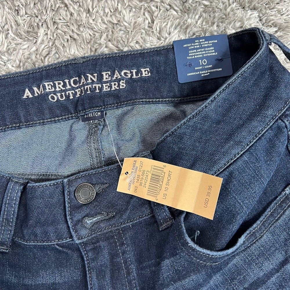 American Eagle Artist Flare AEO Denim Stretch Low Rise Jeans Y2K Women 10 Short - Picture 5 of 12